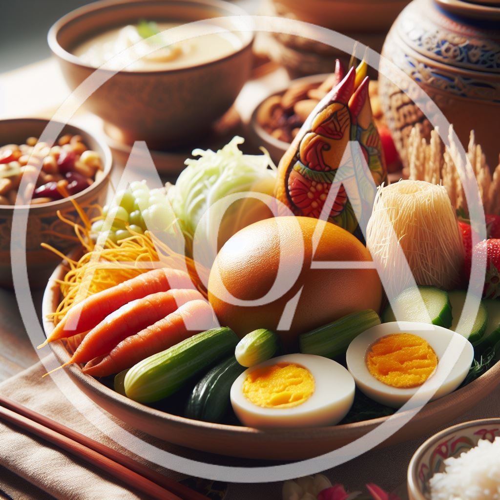Traditional Asian Platter With Fresh Vegetables And Boiled Eggs