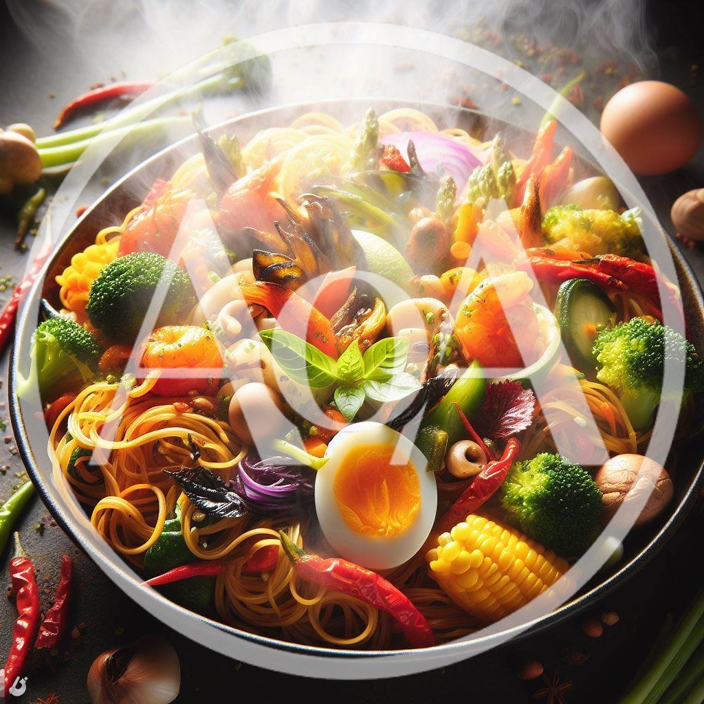 Steaming Bowl Of Spicy Vegetable Stir Fry Noodles