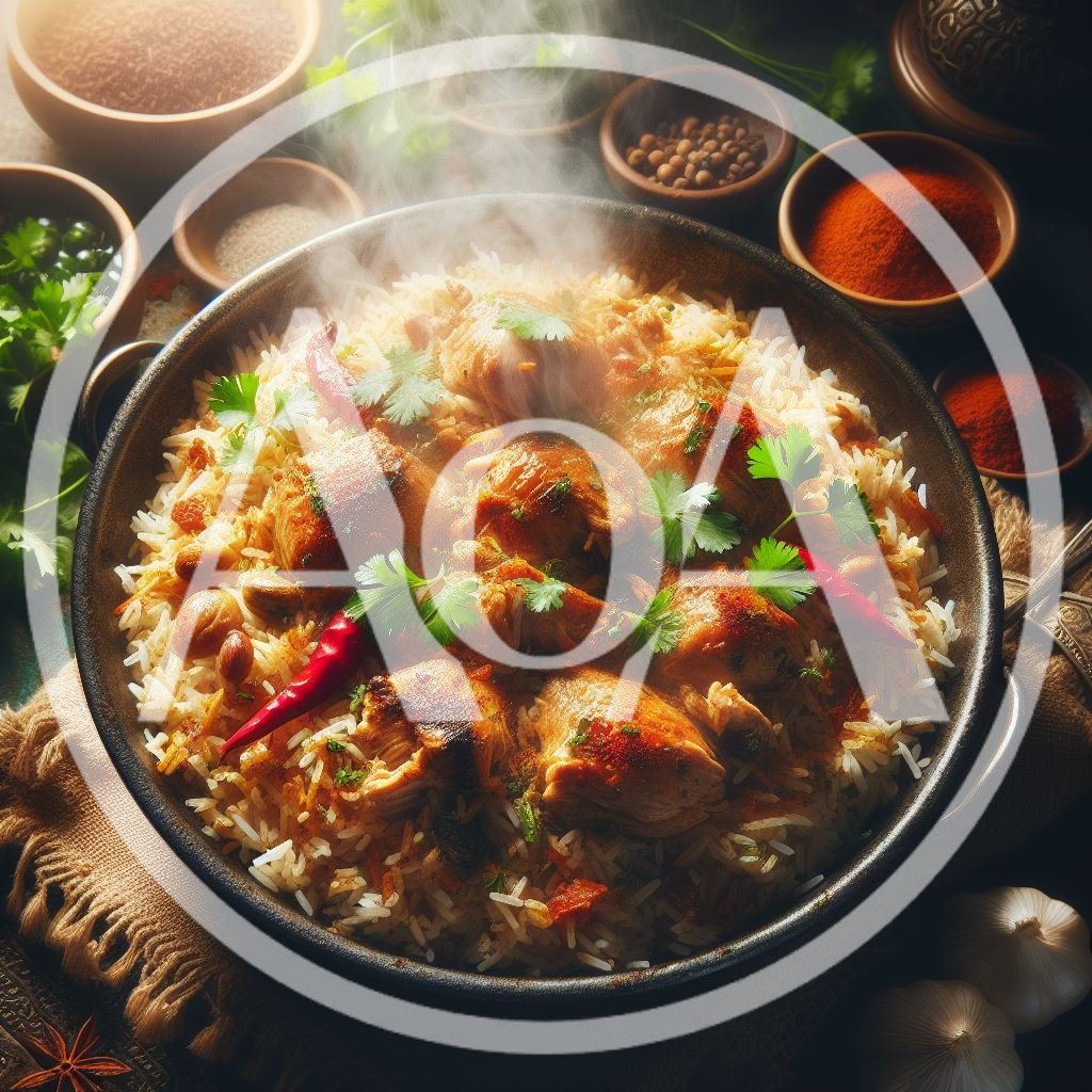 Steaming Bowl Of Traditional Chicken Biryani