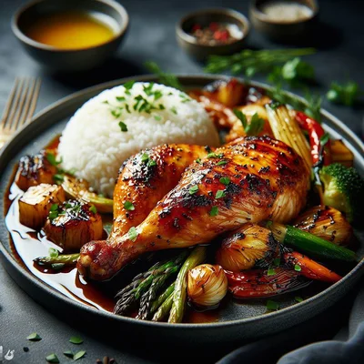 Roasted Chicken Leg With Rice And Vegetables