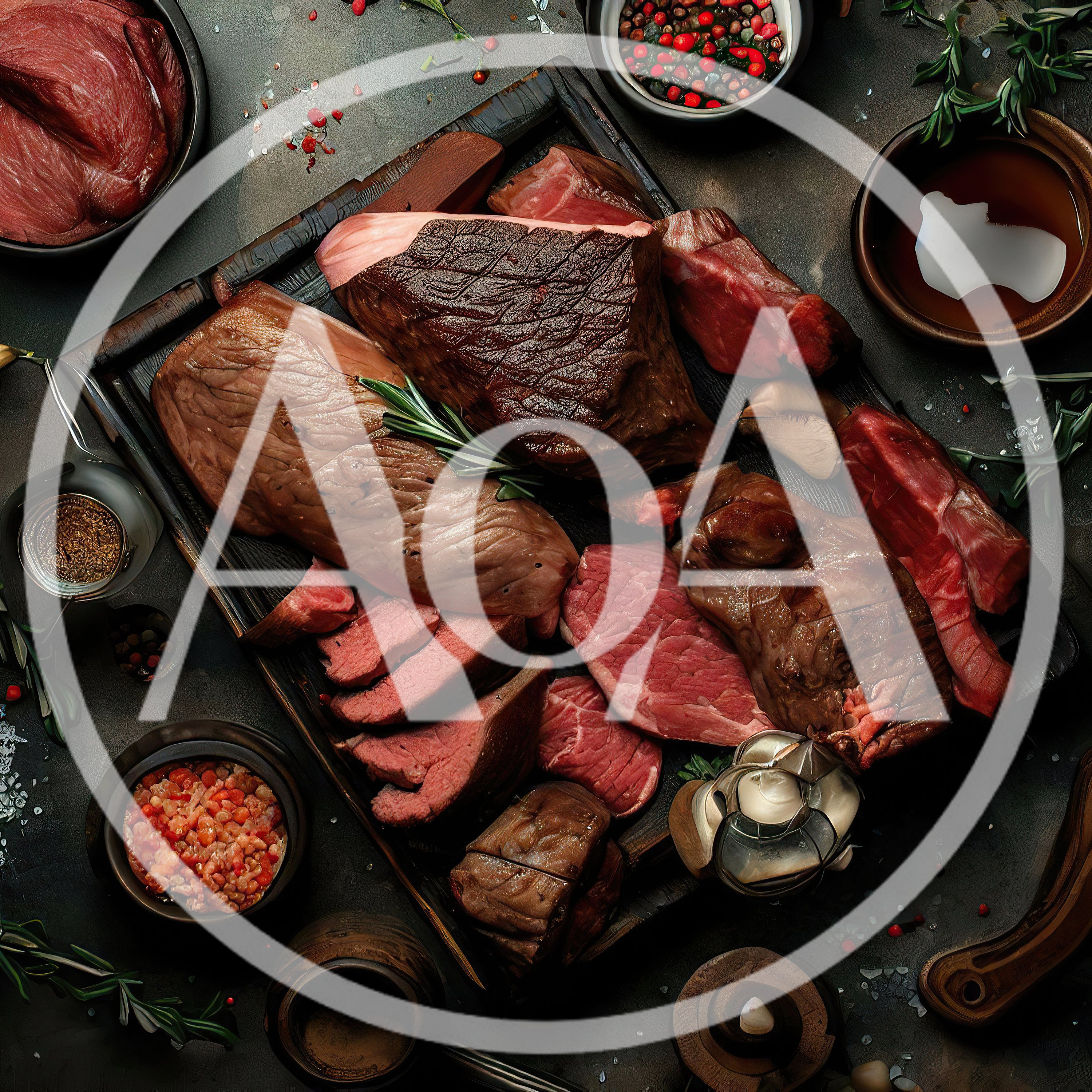 Assorted Cuts of Raw and Cooked Beef on Wooden Board