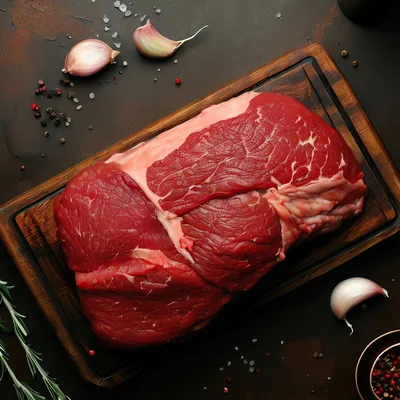 Raw Beef Roast On A Wooden Cutting Board