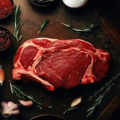 Raw Ribeye Steak With Herbs And Spices