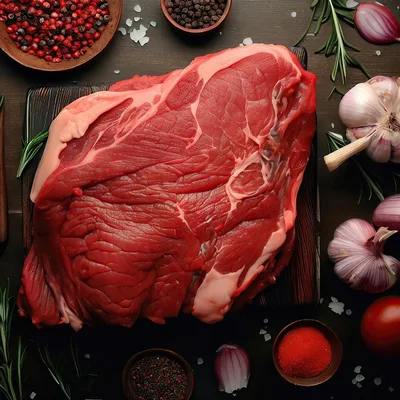 Raw Beef Steak With Spices And Vegetables