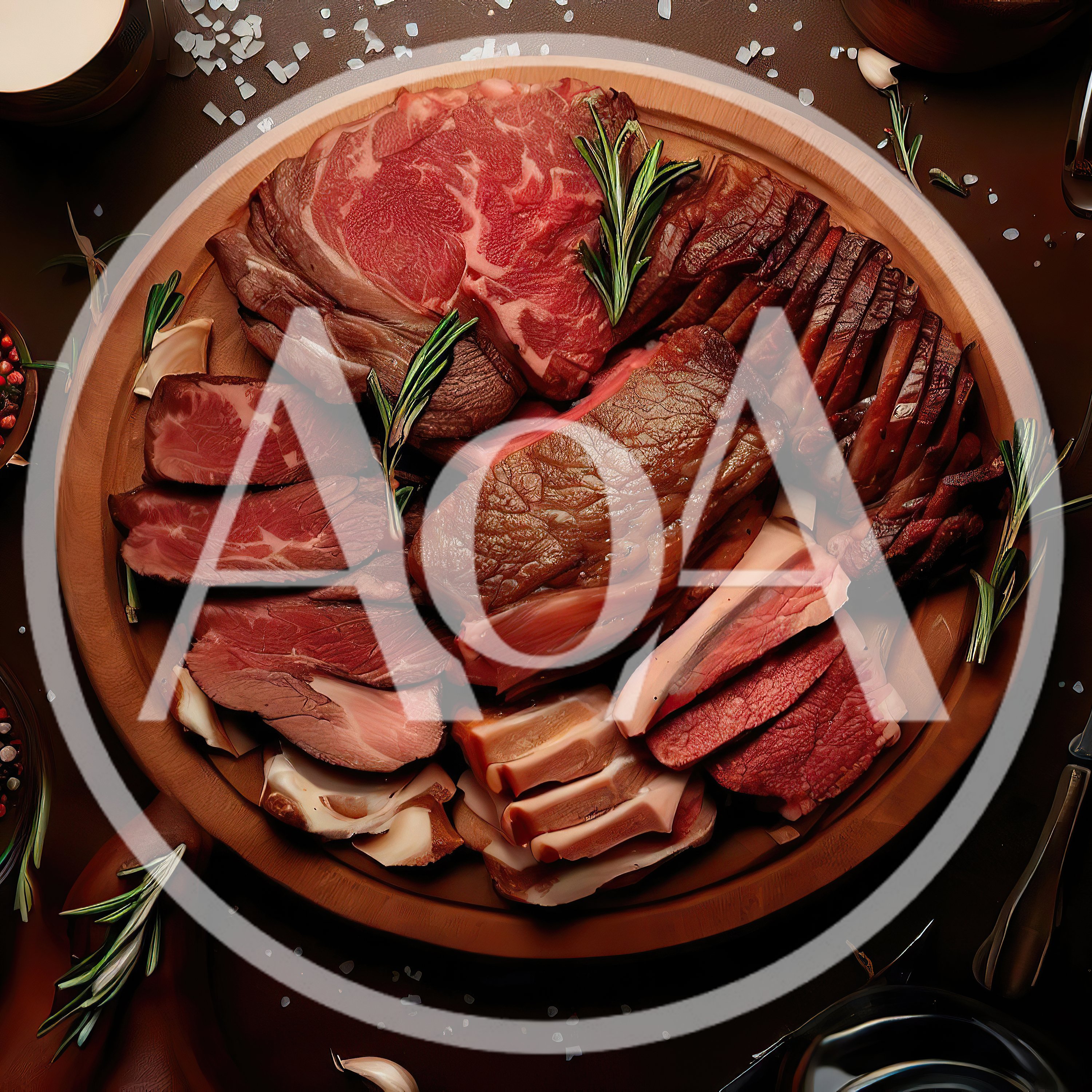 Assorted Sliced Meats And Steaks On Wooden Platter