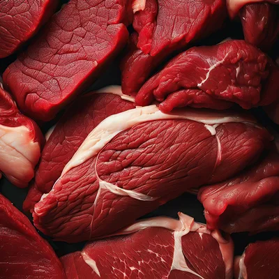 Fresh Raw Beef Cuts On Dark Background