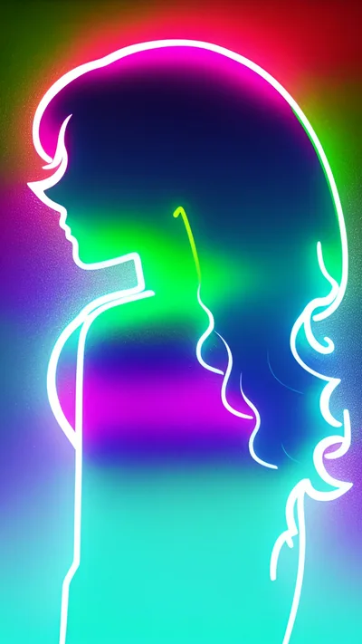 Neon Silhouette Of A Woman With Flowing Hair