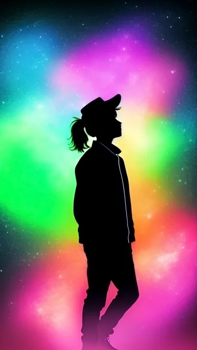 Silhouette Of A Girl Against A Colorful Nebula Background