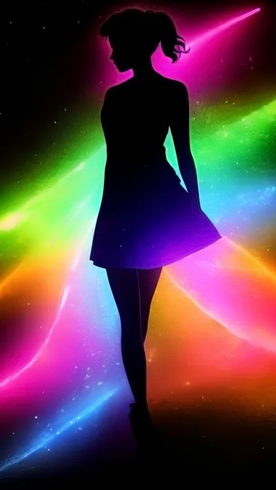 Silhouette Of A Woman Standing Against Vibrant Neon Lights