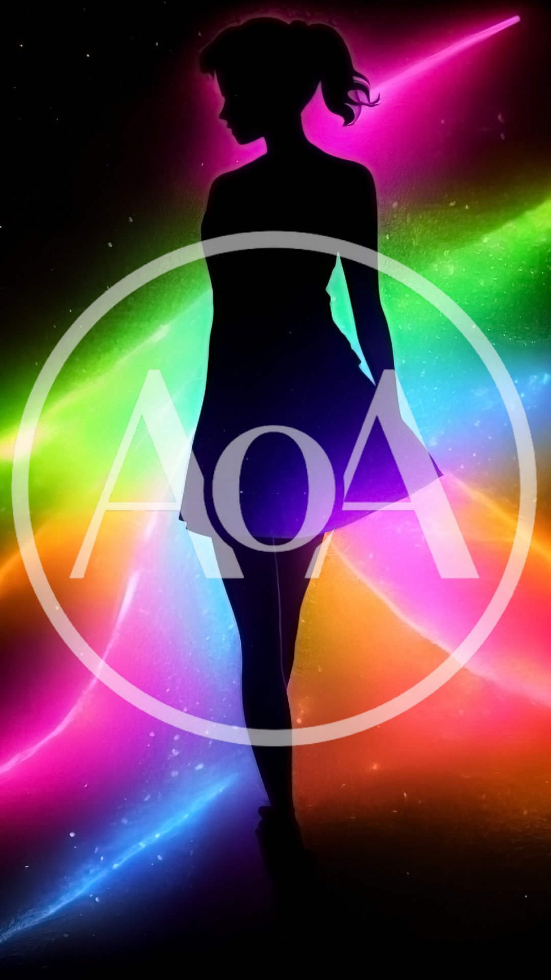 Silhouette Of A Woman Standing Against Vibrant Neon Lights