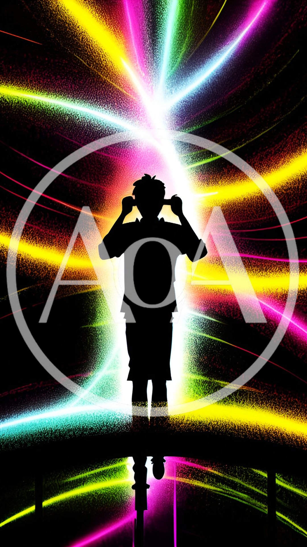 Silhouette Of A Person Standing Against Vibrant Light Streaks