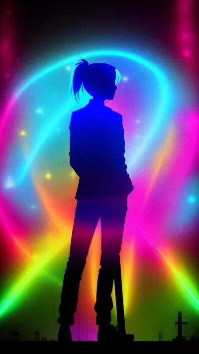 Silhouette Of A Person Standing Against Neon Lights