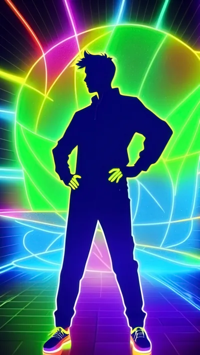 Silhouette Of A Person Standing In Neon Light