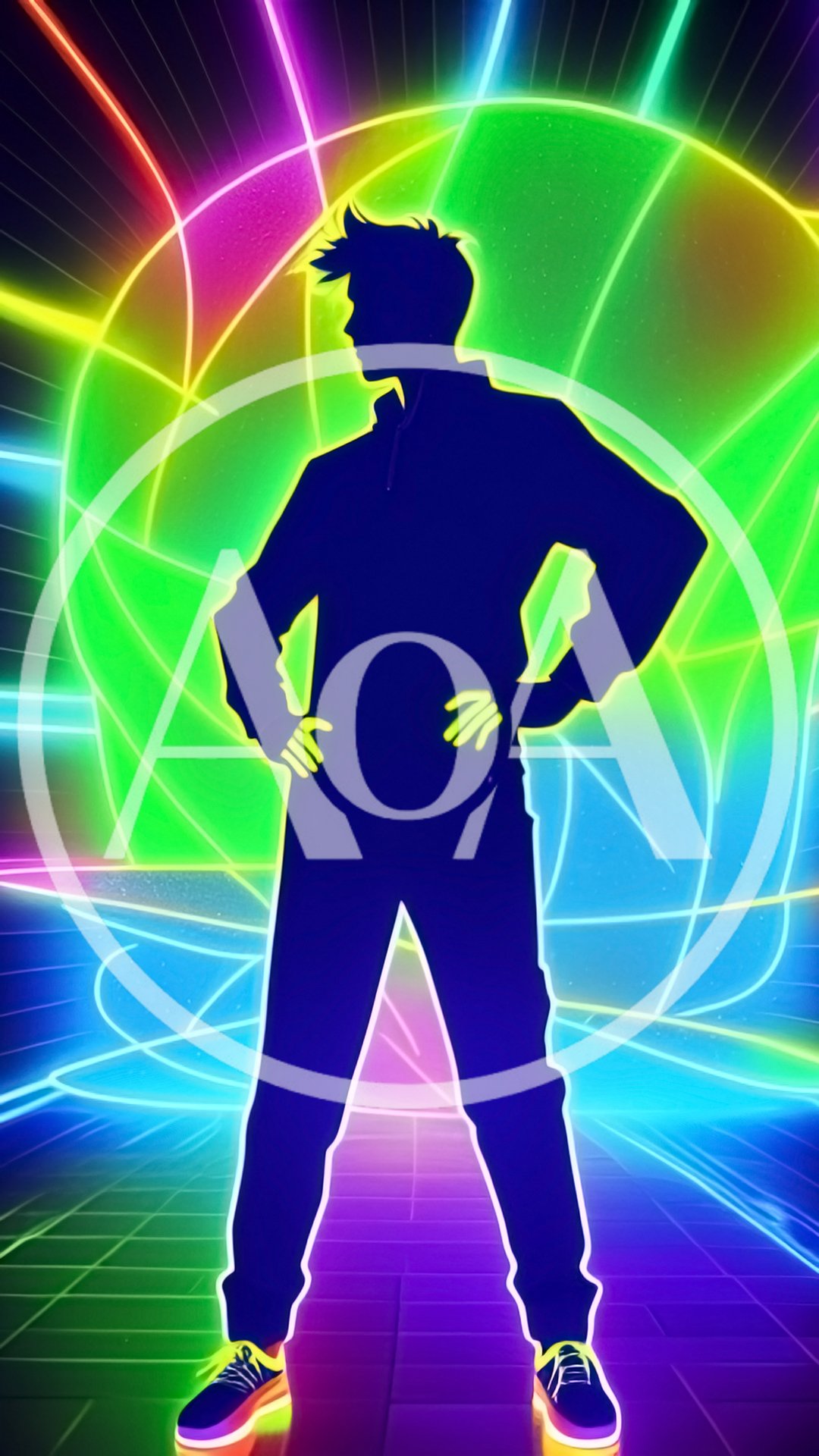 Silhouette Of A Person Standing In Neon Light