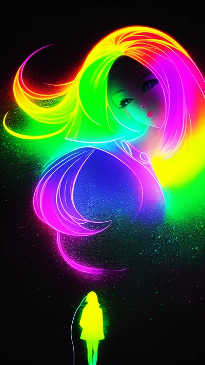 Neon Anime Girl Silhouette With Glowing Hair