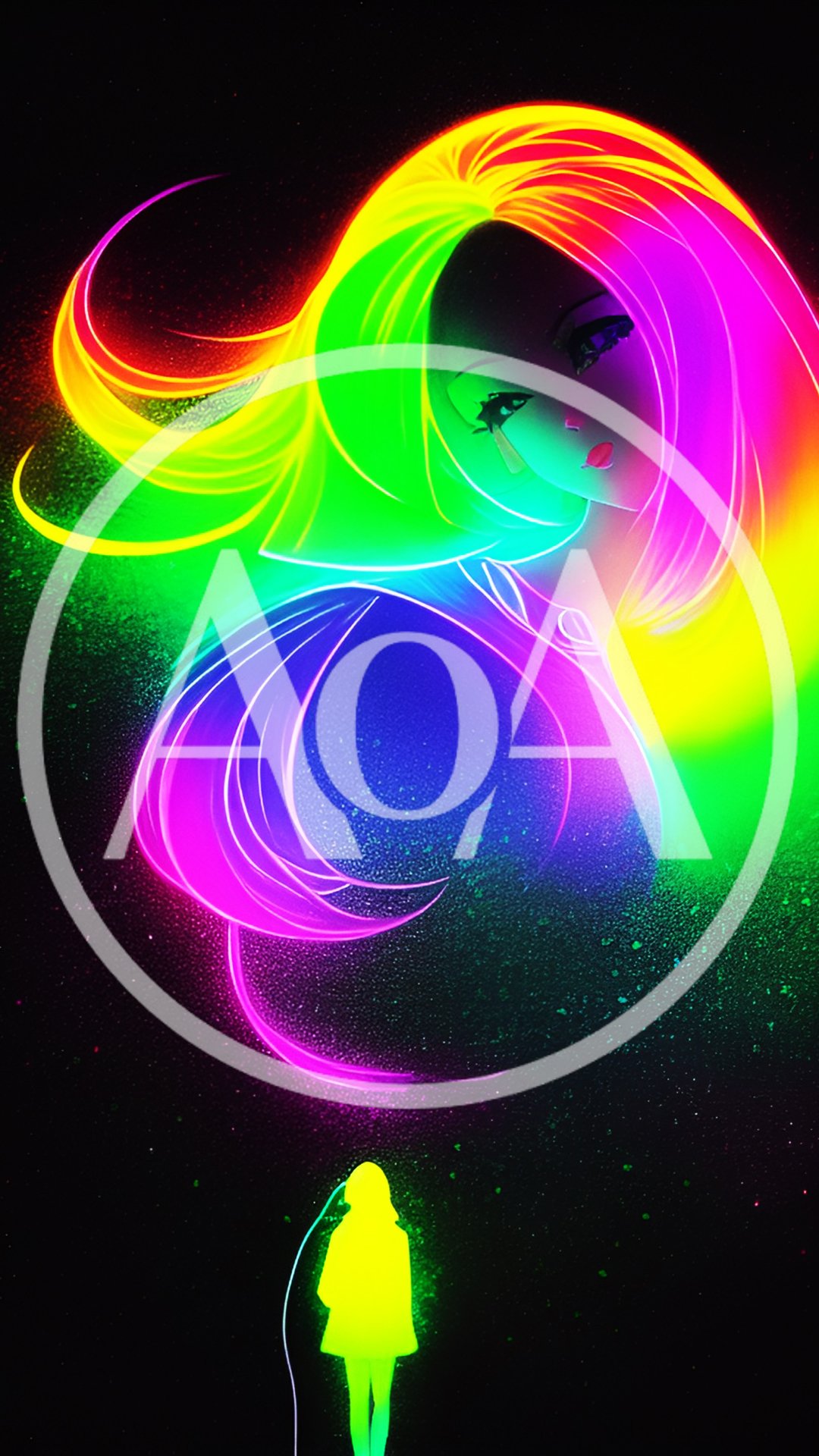 Neon Anime Girl Silhouette With Glowing Hair