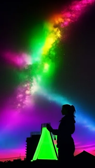 Silhouette Of A Woman Standing Under A Vibrant Nebula