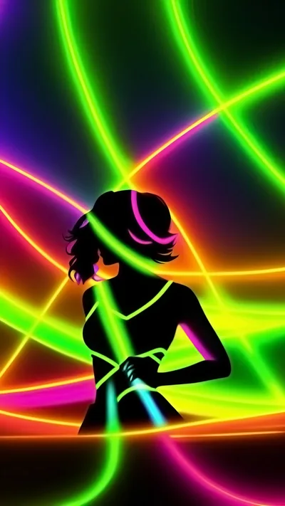 Silhouette Of A Woman Dancing In Neon Laser Lights