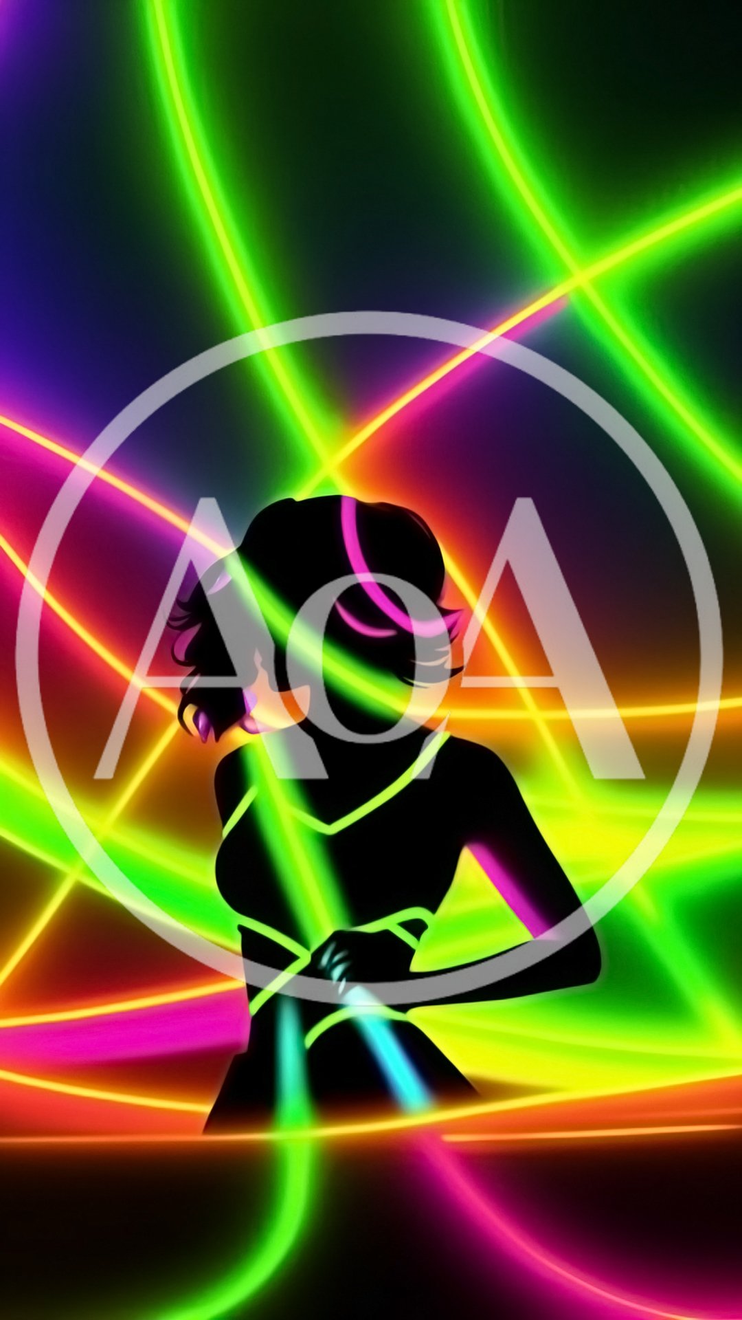 Silhouette Of A Woman Dancing In Neon Laser Lights