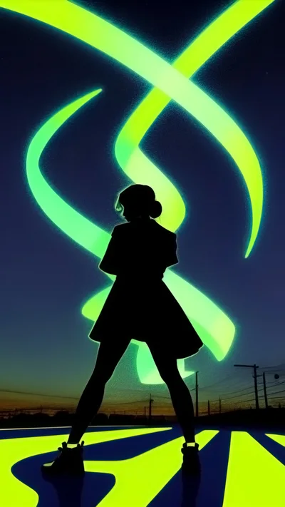 Silhouette Of A Young Woman Against Neon Green Light