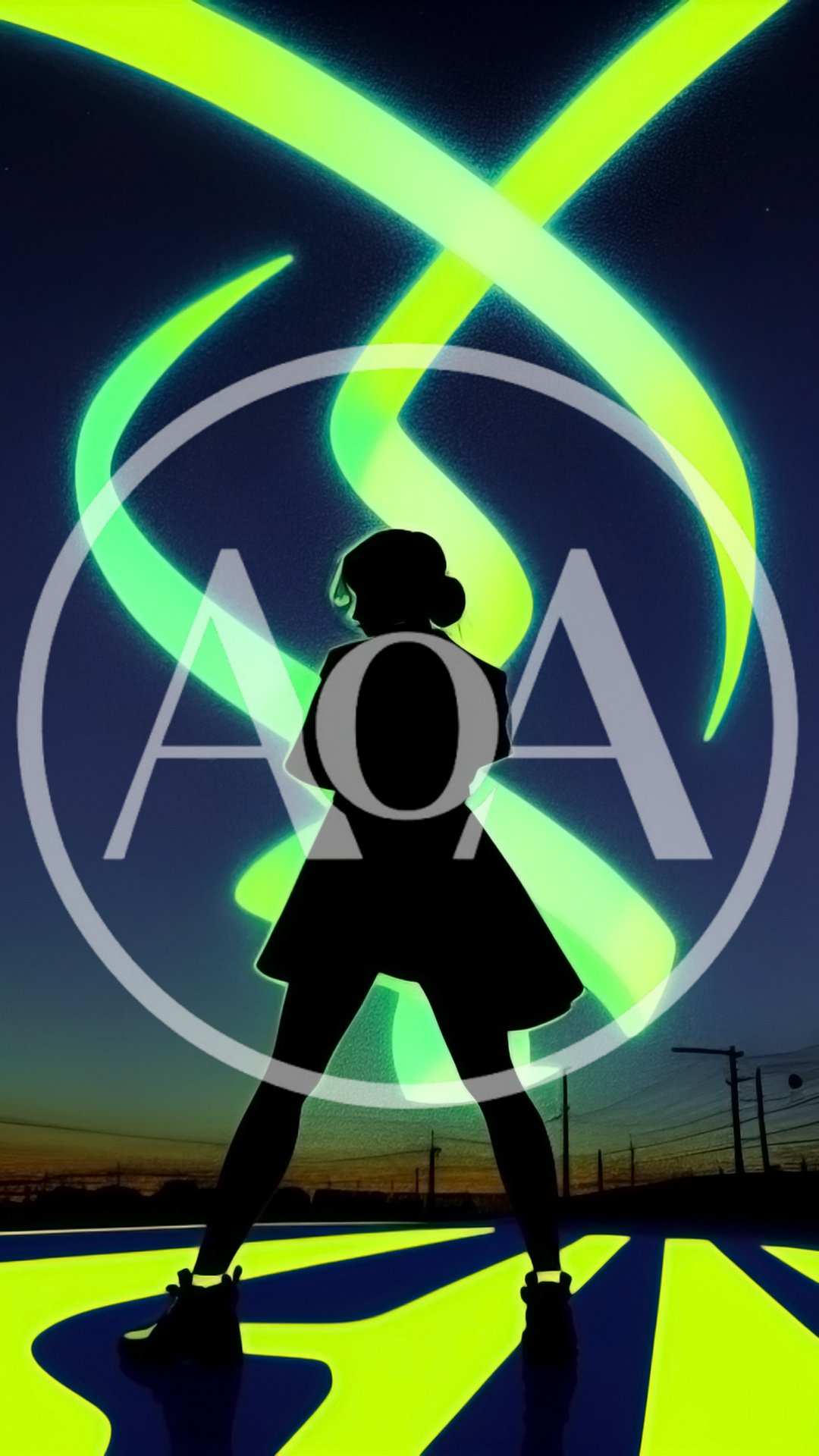 Silhouette Of A Young Woman Against Neon Green Light