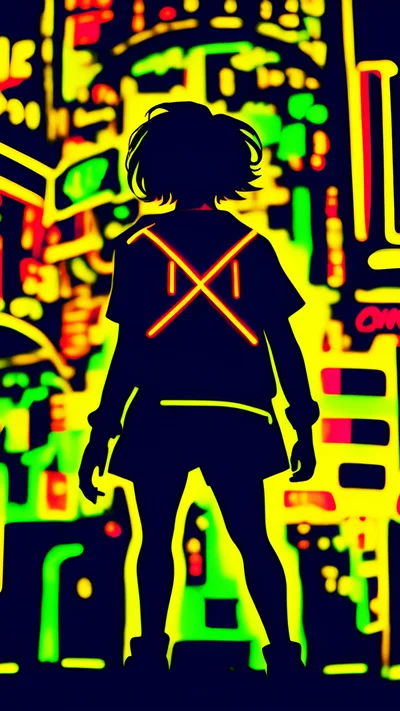 Silhouette Of A Person Standing In Neon City