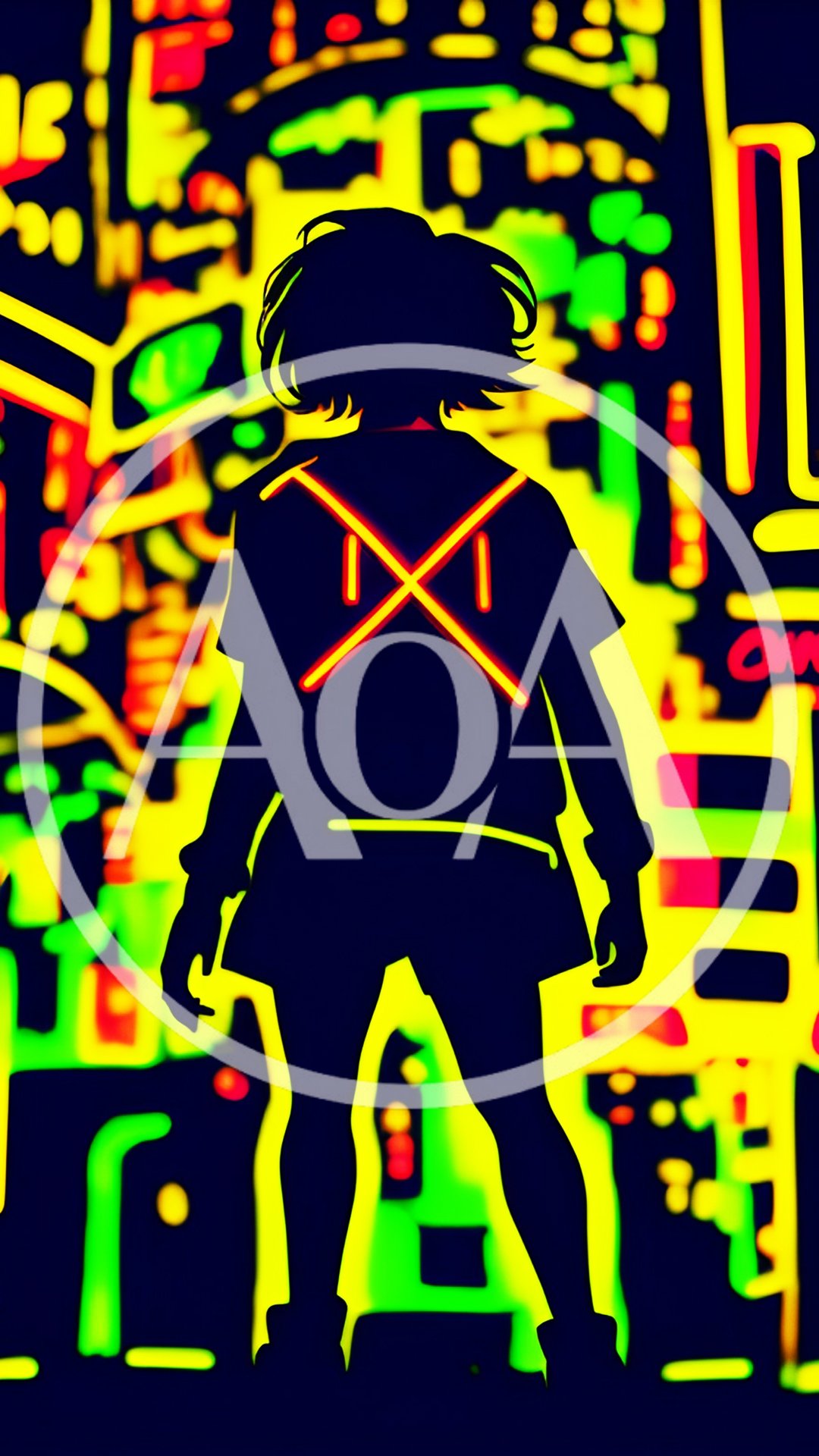 Silhouette Of A Person Standing In Neon City