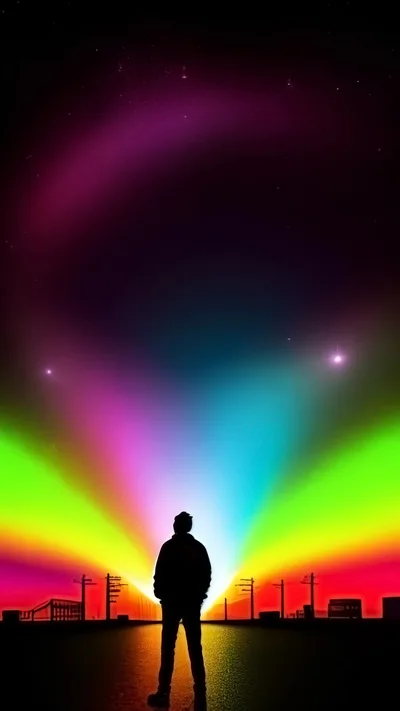 Silhouette Of A Person Standing Under Vibrant Aurora Lights