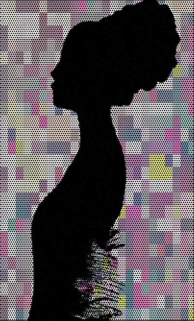 Silhouette Of A Woman Against A Colorful Pixelated Background