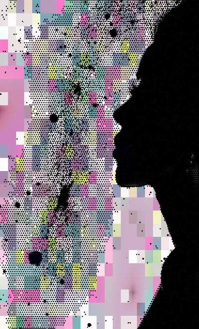 Abstract Silhouette Profile With Digital Pixelated Background