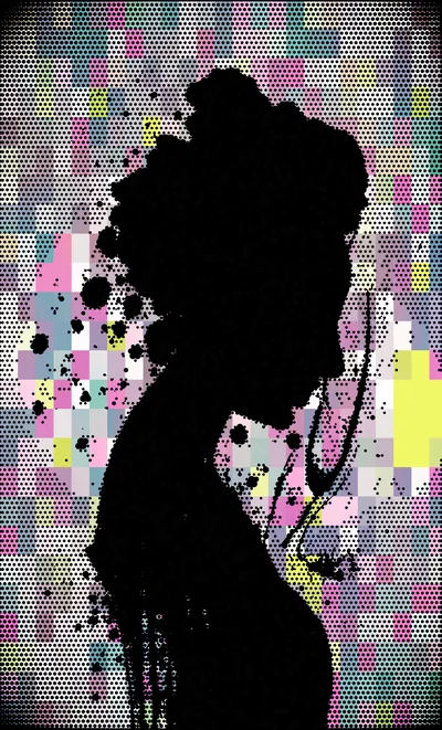 Silhouette Of A Woman Against A Colorful Pixelated Background