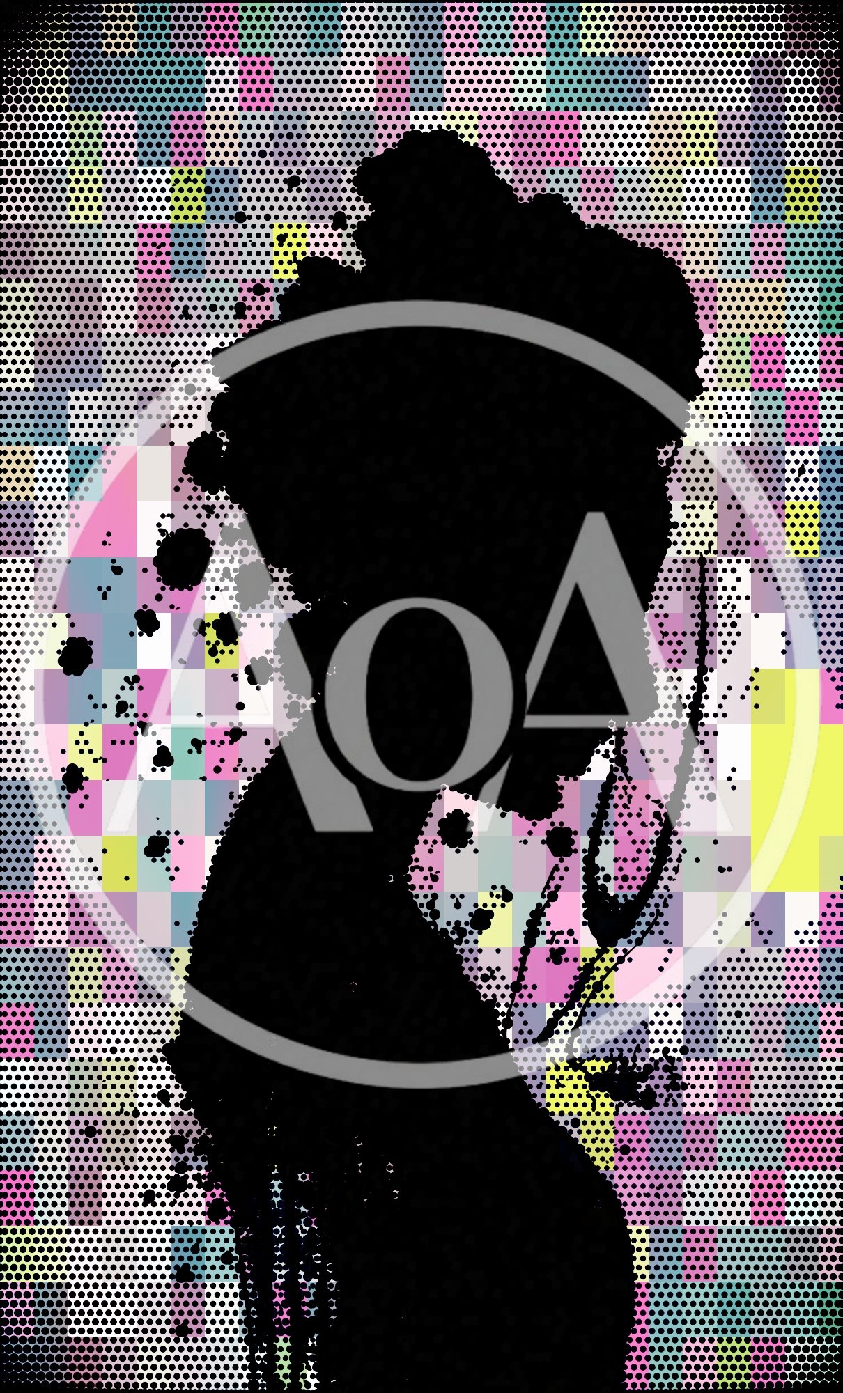 Silhouette Of A Woman Against A Colorful Pixelated Background