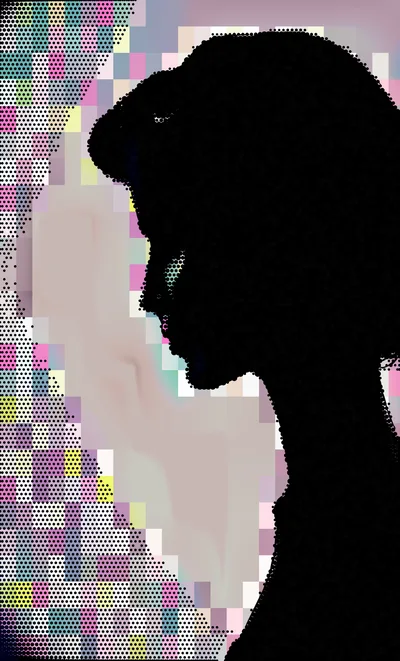 Abstract Silhouette Of A Woman Profile With Pixelated Background