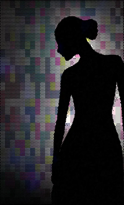 Silhouette Of A Woman Against A Digital Pixel Background