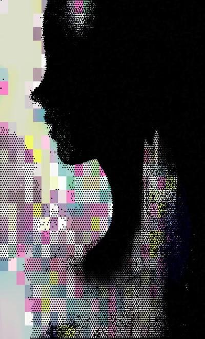 Abstract Silhouette Of A Woman With Pixelated Texture