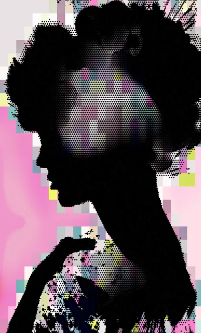 Abstract Silhouette Portrait With Halftone Pixel Art Effect