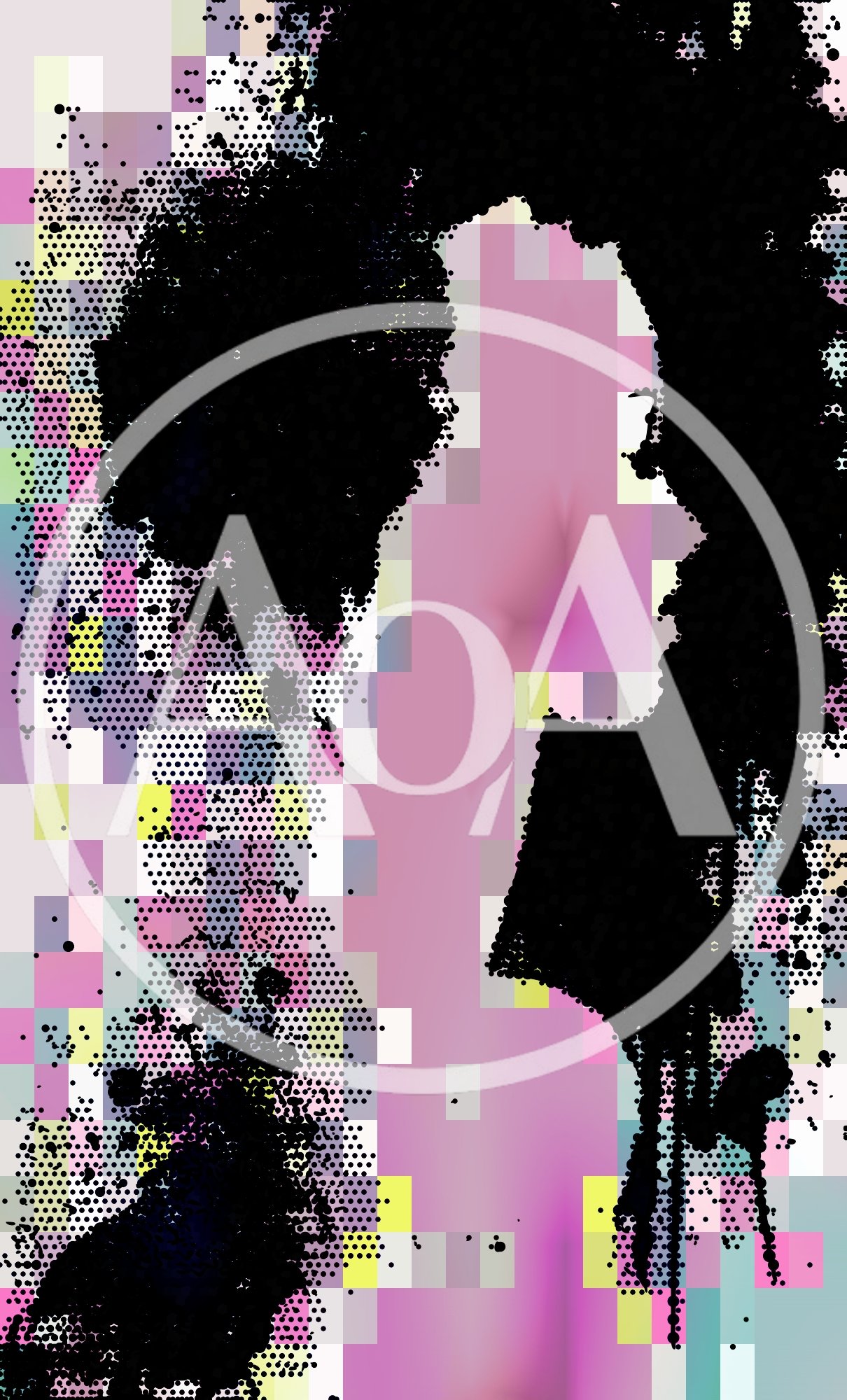 Abstract Digital Portrait With Pixelated Background And Ink Splatter
