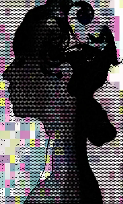 Abstract Silhouette Of A Woman With Digital Pixel Art