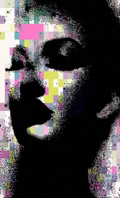 Abstract Digital Portrait Of A Woman With Pixelated Background
