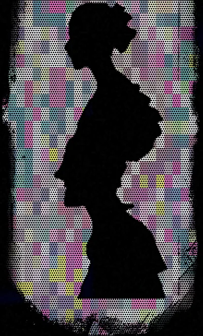 Silhouette Profile Of A Woman Against Colorful Pixelated Background