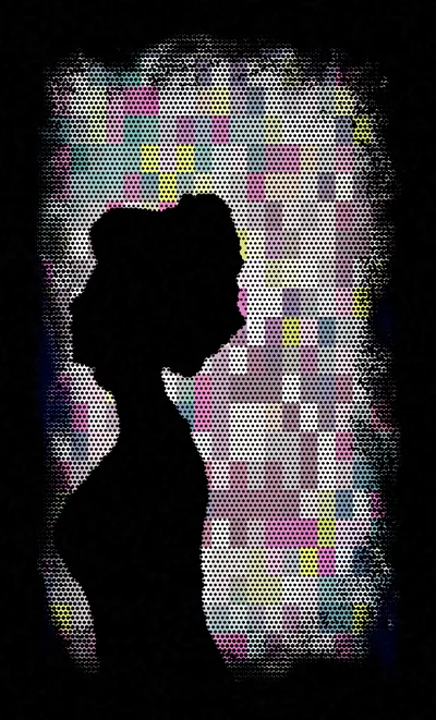 Silhouette Of A Woman Against A Pixelated Background