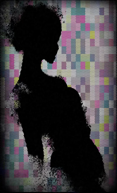Silhouette Of A Woman Against A Colorful Dotted Background