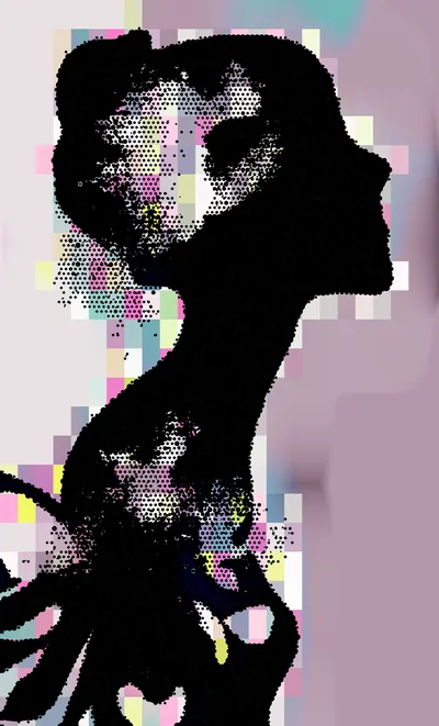 Abstract Digital Portrait With Halftone Dot Texture