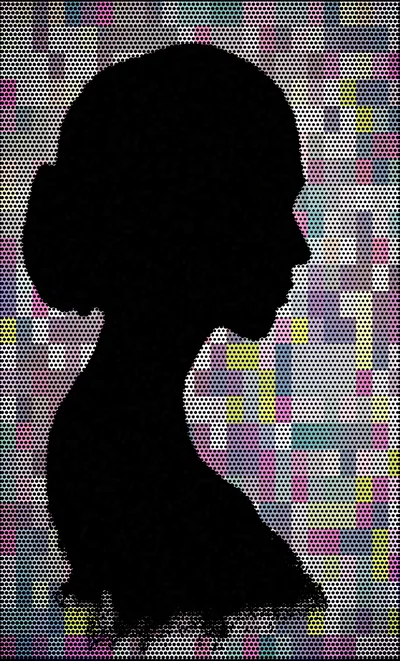 Silhouette Of A Woman Against A Colorful Dotted Background