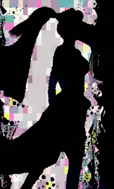 Abstract Silhouette Of A Woman In A Pixelated Background