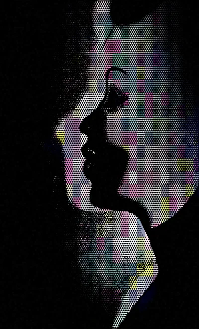 Abstract Silhouette Of A Woman Profile With Halftone Pattern