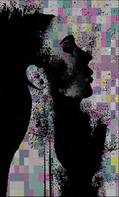 Abstract Silhouette Portrait With Colorful Pixelated Halftone Pattern
