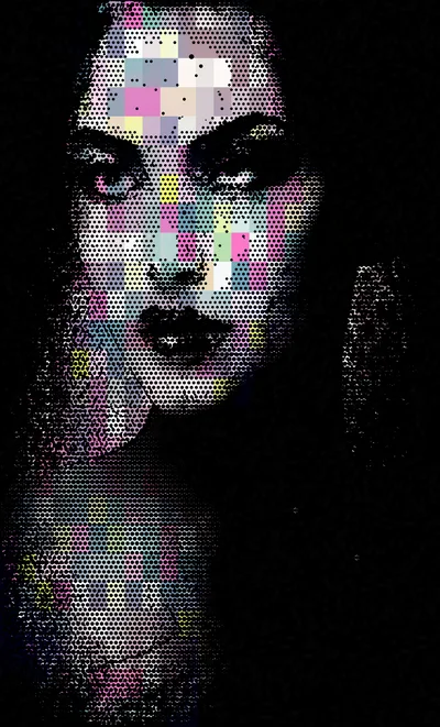 Abstract Digital Portrait Of A Woman With Halftone Effect