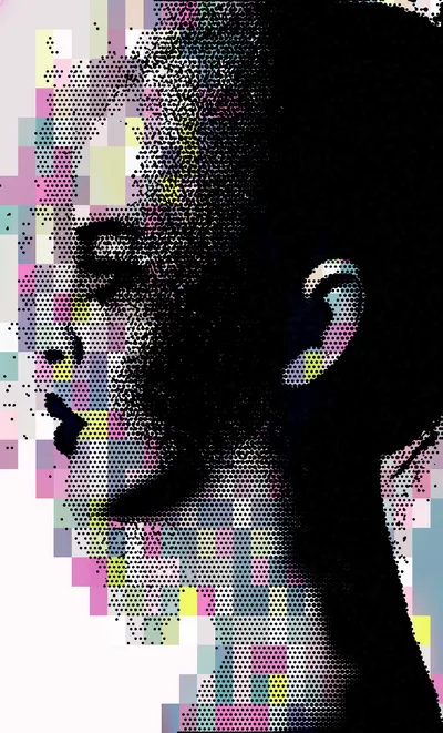 Digital Glitch Art Portrait Of A Human Profile