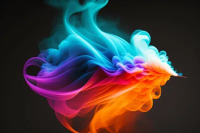 Abstract Colorful Smoke Swirls On Dark Background